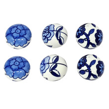6 Piece Blue White Ceramic Knob Set