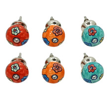 6 Piece Multi-Colour Floral Ceramic Knob Set