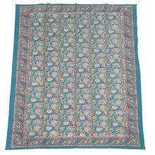 Blue Flowers Cotton Tablecloth