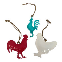 3 Piece Chicken Steel Hanging Ornament Set