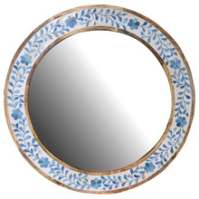 Blue & White Round Mango Wood Wall Mirror