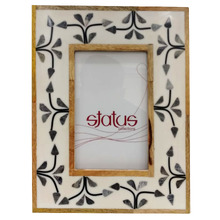 Grey & White Mango Wood & Bone Inlay Photo Frame