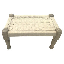 Cream Danielle Mango Wood & Cotton Ottoman Bench