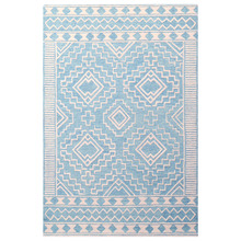 Aqua & White Steps Hand-Tufted Wool Rug