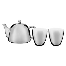 3 Piece Silver Porcelain Teapot & Mug Set
