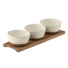 4 Piece Ecru Terra 10cm Dip Bowl & Tray Set