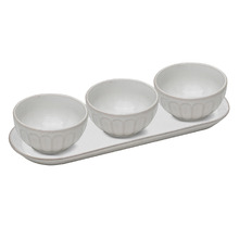 4 Piece Marguerite Stoneware Bowl & Tray Set
