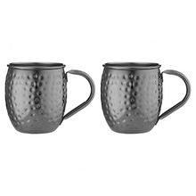 Black Spencer Hammered 500ml Stainless Steel Mugs (Set of 2)