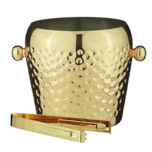 2 Piece Gold Spencer Hammered Ice Bucket & Tongs Set