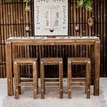 3 Seater Ollie Eucalyptus Wood Outdoor Bar Table Set