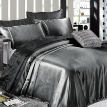 Grey Luxury Soft Silky Satin Quilt Cover Set