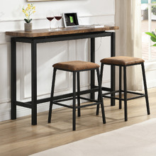 2 Seater Anslie Bar Table with Charging Station & Stool Set