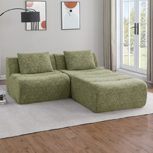 Claire 3 Seater Linen Compressed Modular Sofa & Ottoman Set