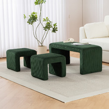3 Piece Opher Corduroy Ottoman Bench & Footstool Set
