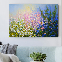 Soft Pastel Flower Bed Stretched Canvas Wall Art