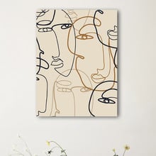Faces Line Art Stretched Canvas Wall Art