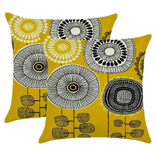 Yellow Daisy Abstract Flower Cushion Covers (Set of 2)