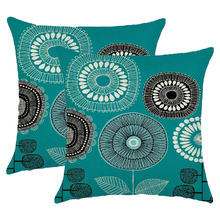 Teal Sunflower Abstract Flower Cushion Covers (Set of 2)