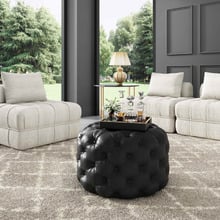 Athena Round Faux Leather Ottoman