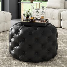 Athena Round Faux Leather Ottoman