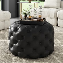 Athena Round Faux Leather Ottoman