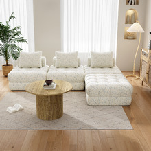 Beige Ella 4 Seater Wool-Blend Sofa & Ottoman Set