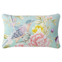 Aqua Oriental Romance Linen-Blend Cushion Cover