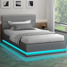Grey Alpine Upholstered Gas Lift Storage Bed with LED