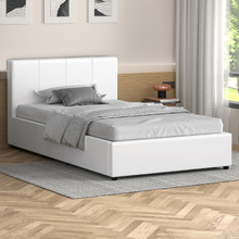White Hudson Faux Leather Gas Lift Storage Bed