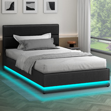 Black Alpine Upholstered Gas Lift Storage Bed with LED