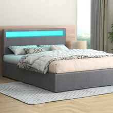 Grey Caledon Upholstered Gas Lift Storage Bed with LED