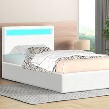 White Caledon Boucle Gas Lift Storage Bed with LED