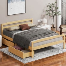 Lyna Pine Wood Platform Bed with Drawers