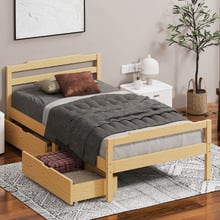 Lyna Pine Wood Platform Bed with Drawers