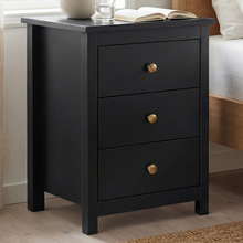 Black Geoffrey 3 Drawer Bedside Table