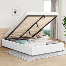 White Tiago Faux Leather Gas Lift Bed Base