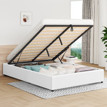 White Tiago Faux Leather Gas Lift Bed Base
