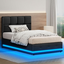 Black Sylvie Faux Leather Gas Lift Storage Bed Frame with LED
