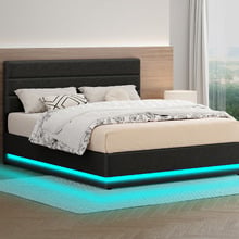 Black Alpine Upholstered Gas Lift Storage Bed with LED
