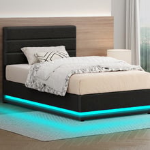 Black Alpine Upholstered Gas Lift Storage Bed with LED