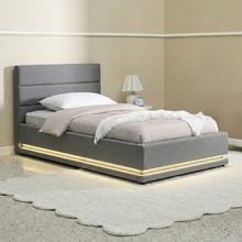 Grey Alpine Upholstered Gas Lift Storage Bed with LED