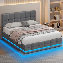 Grey Alfie Gas Lift Storage Bed Frame with LED