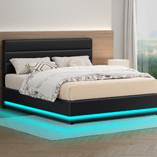 Black Alpine PU Leather Gas Lift Storage Bed with LED