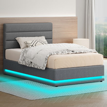 Grey Alpine Upholstered Gas Lift Storage Bed with LED