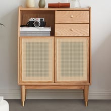 Tyreece Oak Wood & Rattan Sideboard
