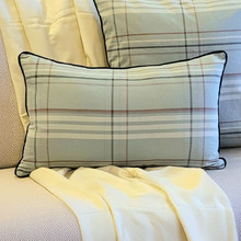 Ash Green Check Yash Cotton Lumbar Cushion Cover