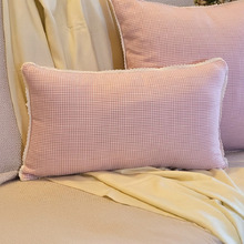 Pink Gingham  Zayan Cotton Lumbar Cushion Cover