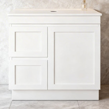 Stefania 900mm Matte White Freestanding Single Vanity with Stone Countertop