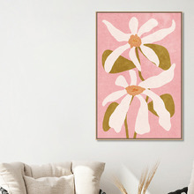 White Abstract Flowers on Pink Canvas Wall Art