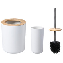 3 Piece Bamboo Toilet Brush & Trash Can Set
